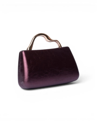 Mini borsa rigida viola con manico scultoreo dorato