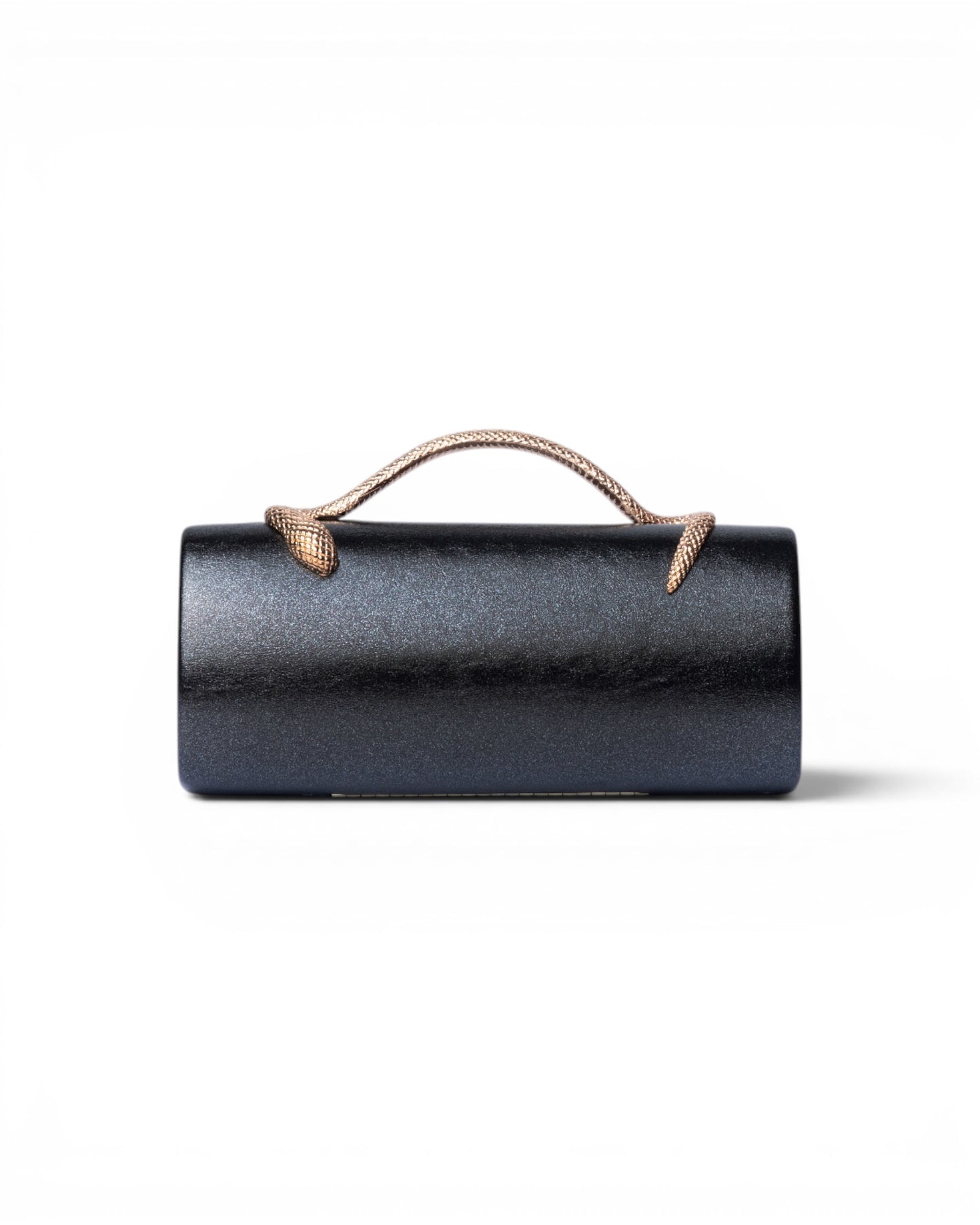 Mini borsa a cilindro nera con manico a serpente
