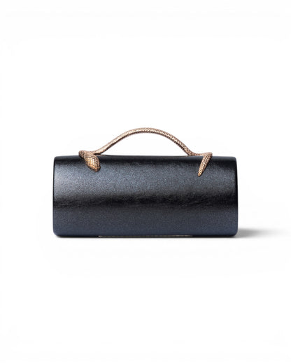 Mini borsa a cilindro nera con manico a serpente