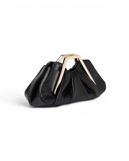Clutch plissè nera con manico metallico