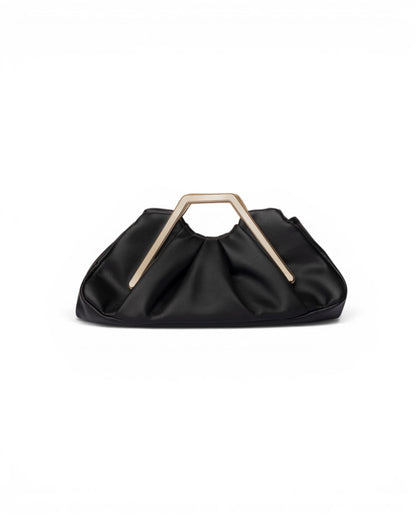 Clutch plissè nera con manico metallico