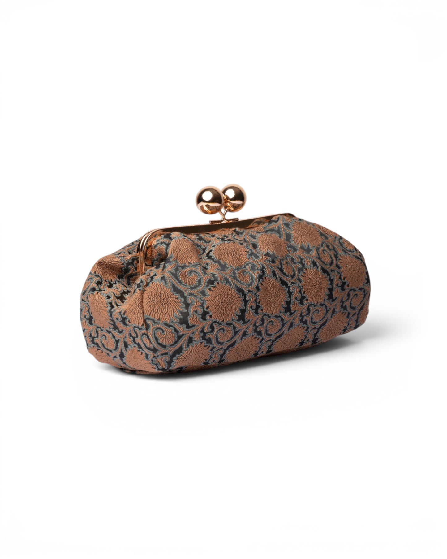 Clutch con texture barocca caramello e azzurro