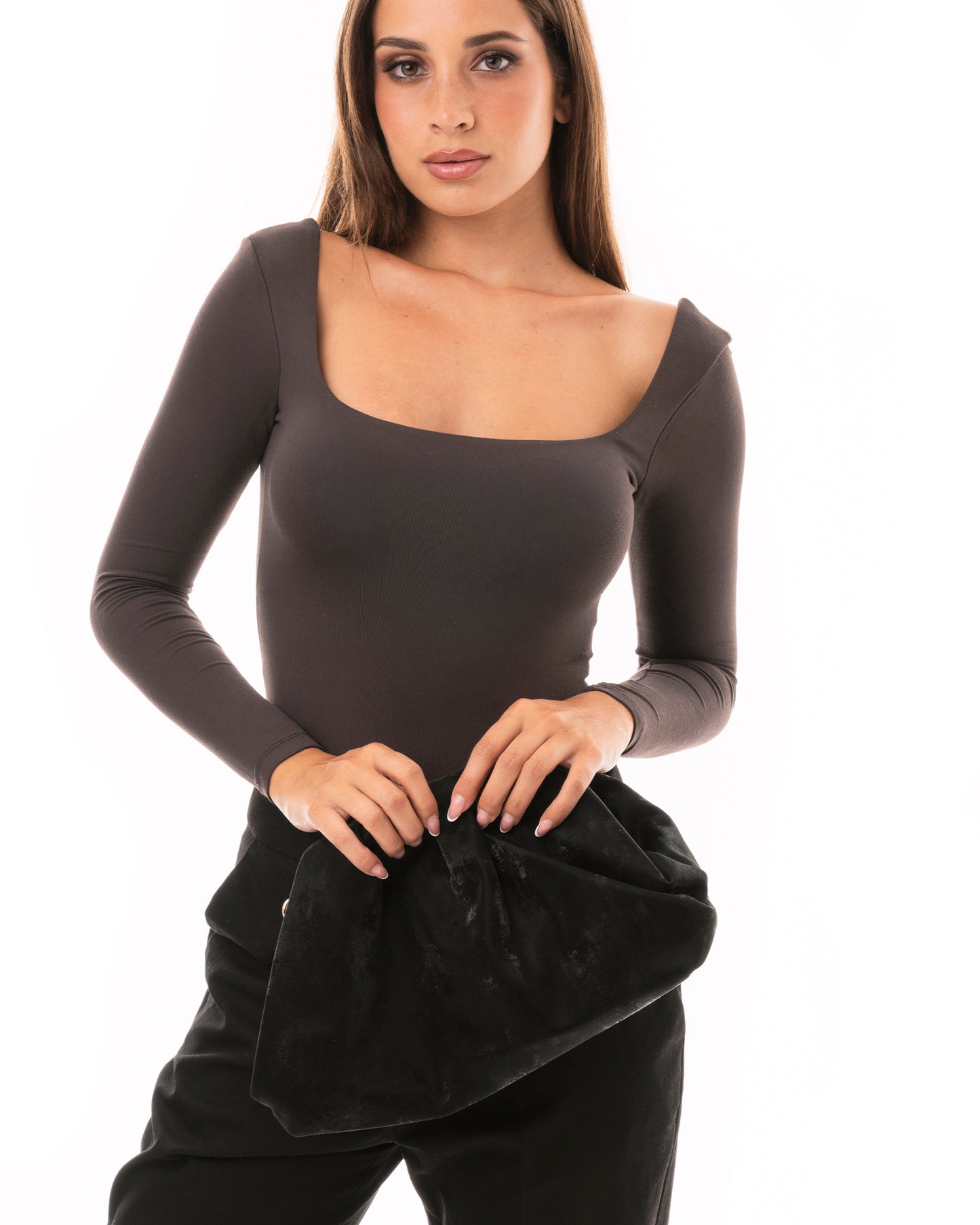 Clutch morbida effetto suede nera