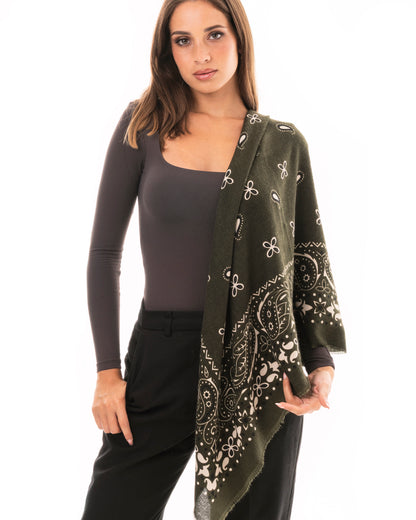 Sciarpa dalla texture bandana chic verde scuro e bianca