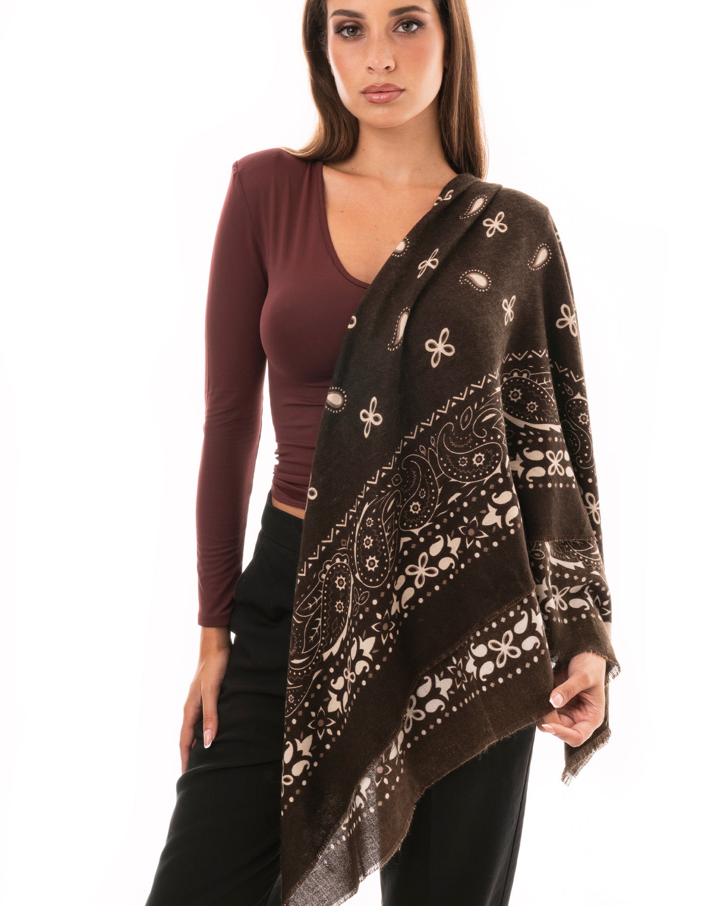 Sciarpa dalla texture bandana chic marrone e bianca
