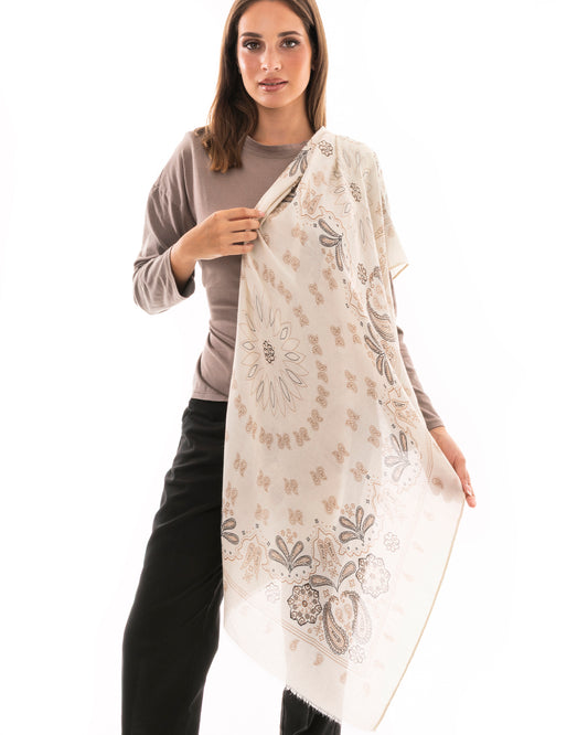 Sciarpa in cotone dalla texture mandala tono bianco