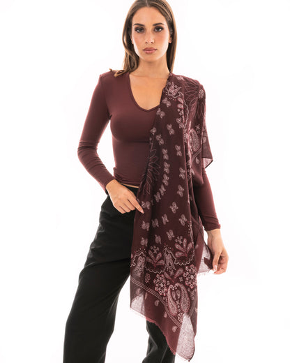 Sciarpa in cotone dalla texture mandala borgogna