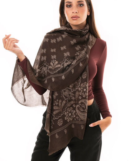 Sciarpa in cotone dalla texture mandala tono marrone
