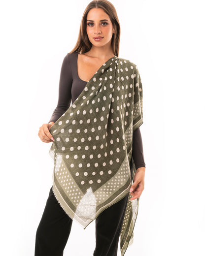 Sciarpa in cotone con texture a pois verde e bianca