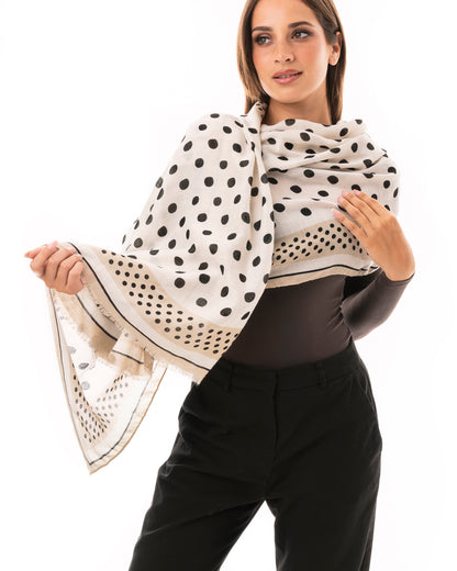 Sciarpa in cotone con texture a pois bianca e nera