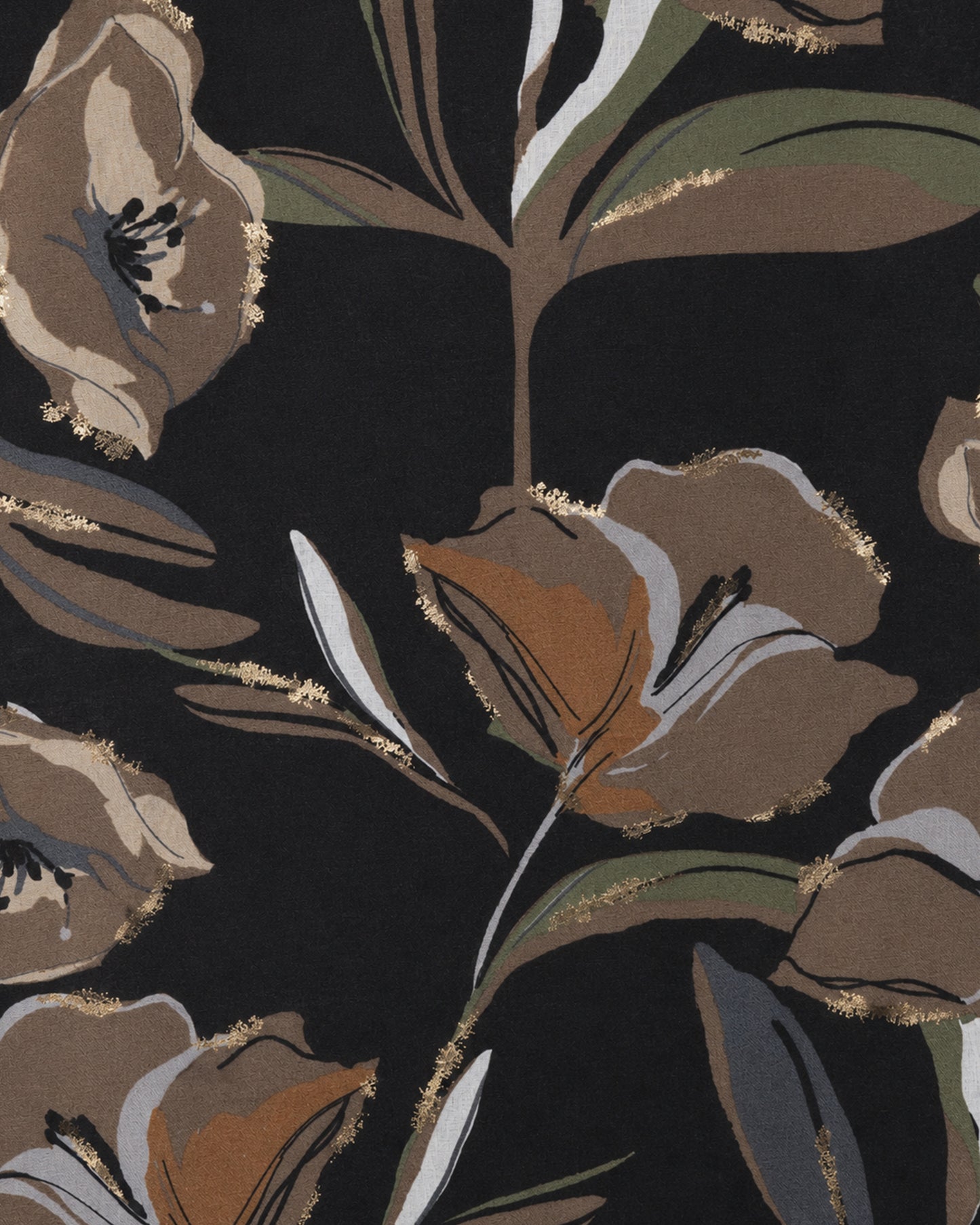 Sciarpa in cotone nera con stampa a fiori marrone