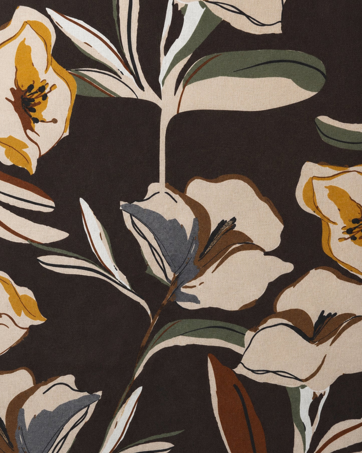 Sciarpa in cotone marrone con stampa a fiori multicolore