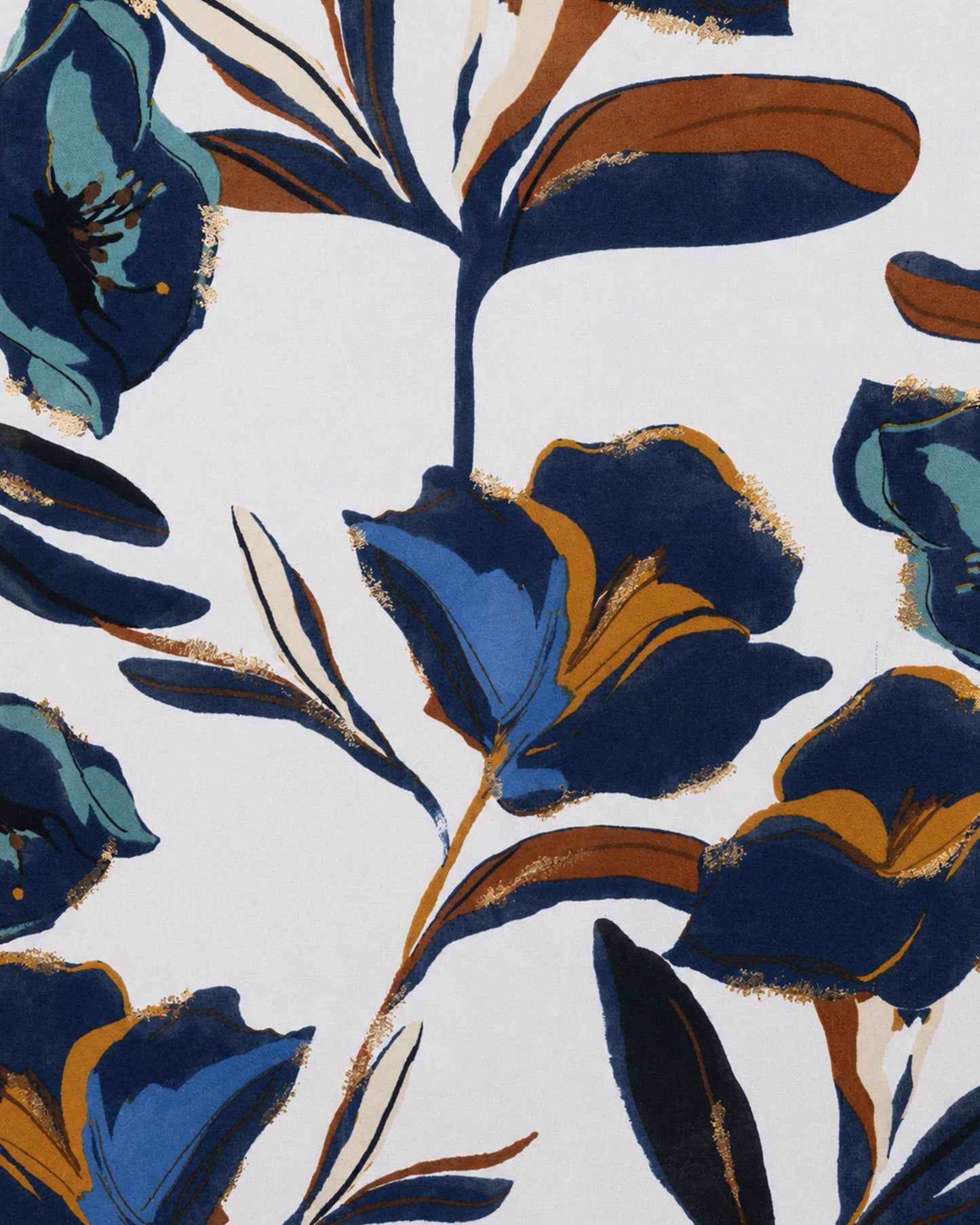 Sciarpa in cotone bianco con stampa a fiori multi blu