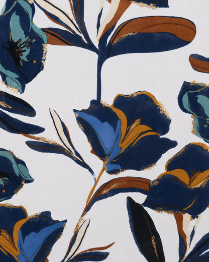 Sciarpa in cotone bianco con stampa a fiori multi blu