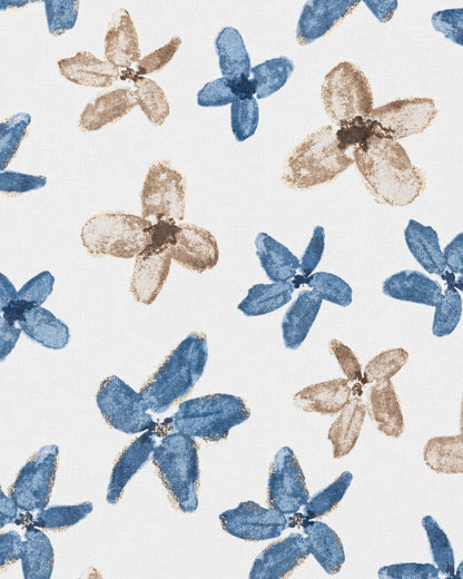 Sciarpa in cotone bianca con stampa a fiori celeste e beige