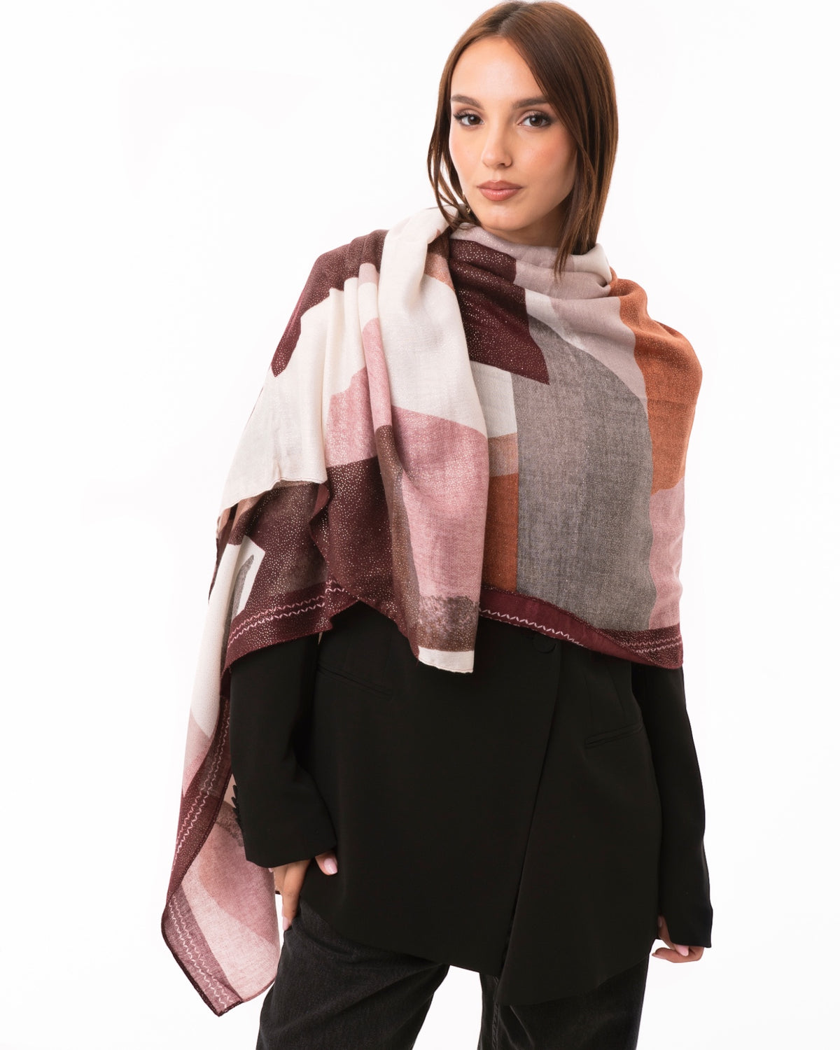 Sciarpa in cotone con stampa astratta multicolore