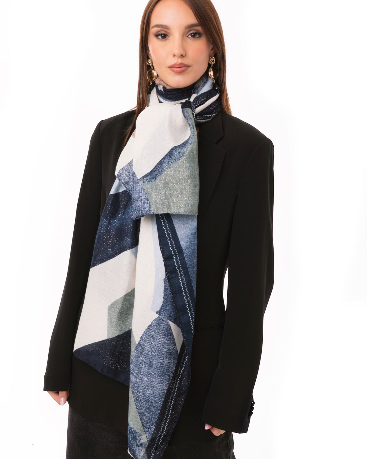 Sciarpa in cotone con stampa astratta tono blu