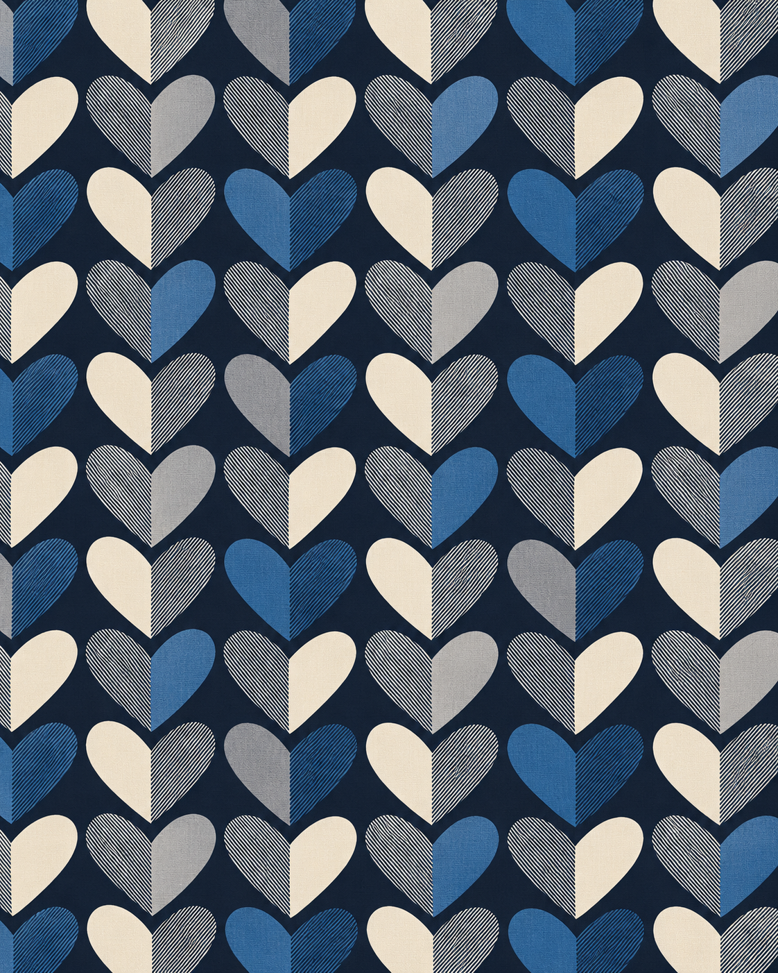 Sciarpa in cotone con stampa geometrica a cuori tono blu
