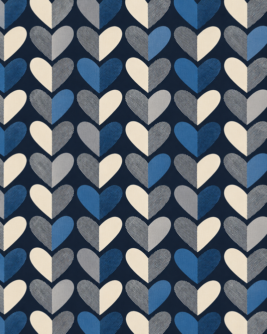 Sciarpa in cotone con stampa geometrica a cuori tono blu