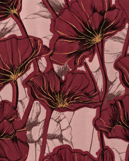 Sciarpa in cotone con stampa a fiori tono magenta