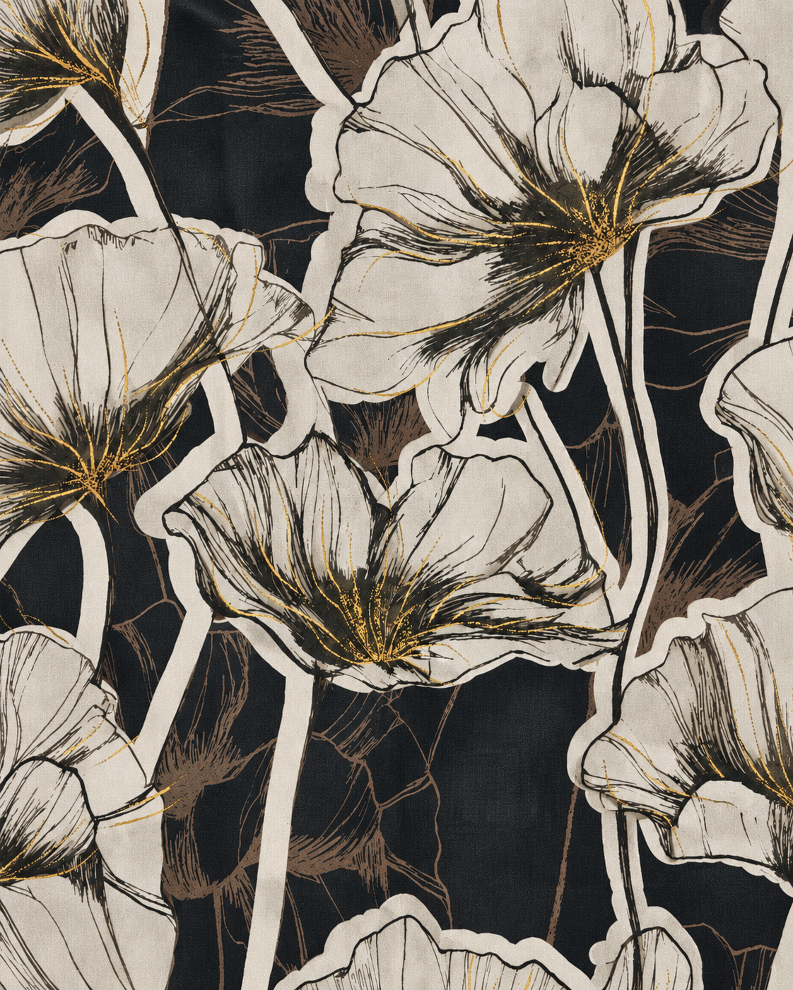 Sciarpa in cotone con stampa a fiori tono beige e nero