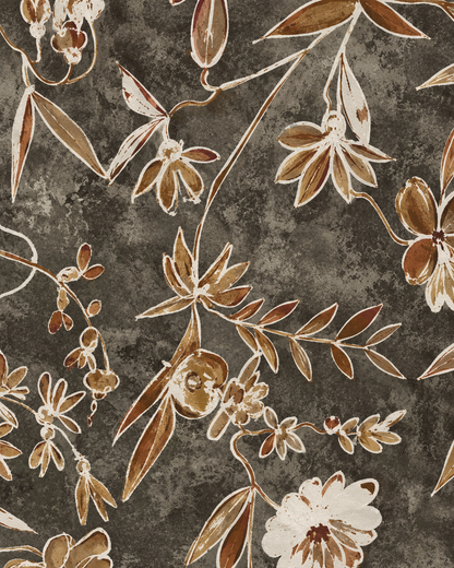 Sciarpa in cotone fango con stampa a fiori