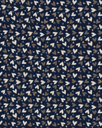 Sciarpa in cotone blu con stampa a cuori tono grigio e beige