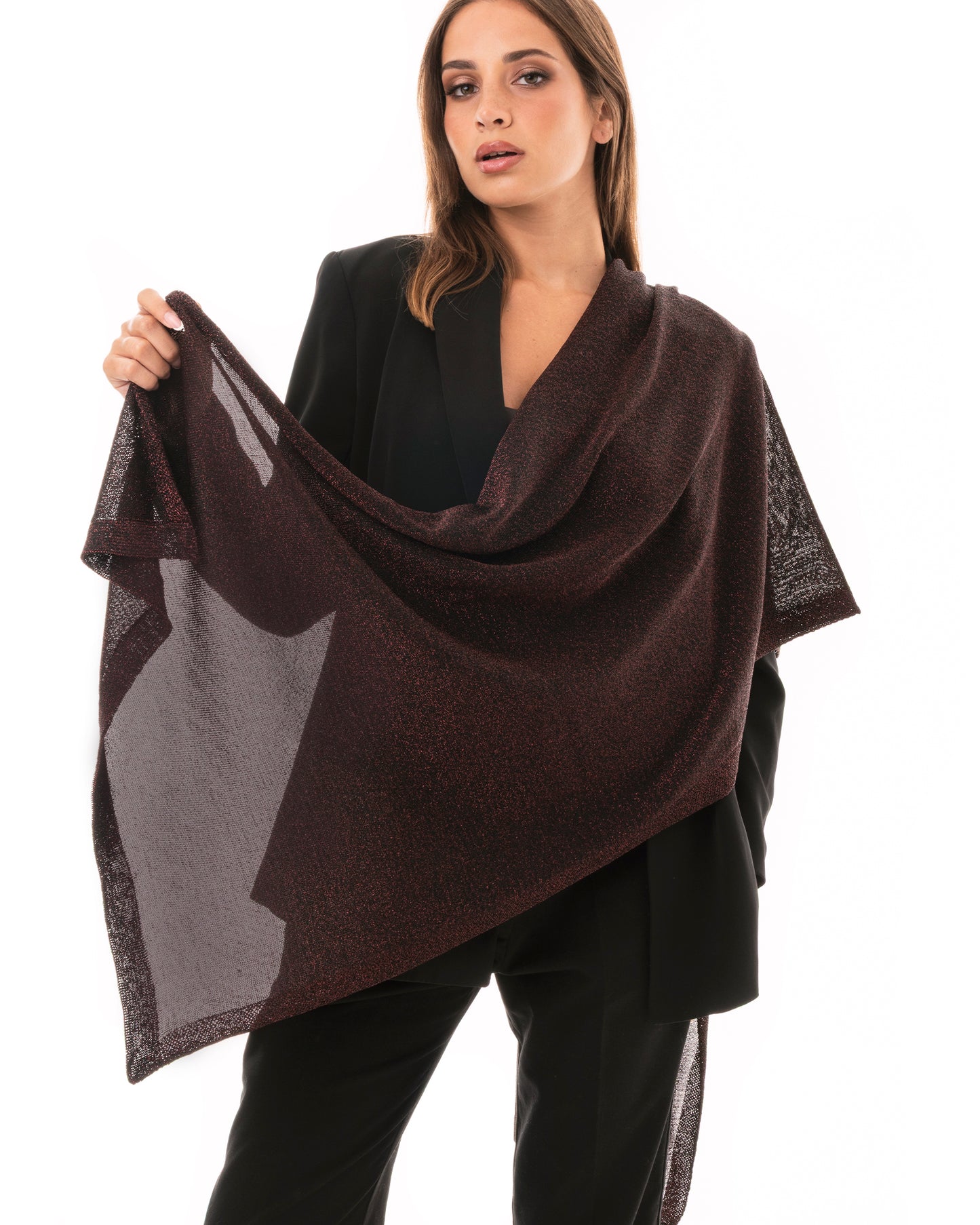 Sciarpa morbida in lurex bordeaux