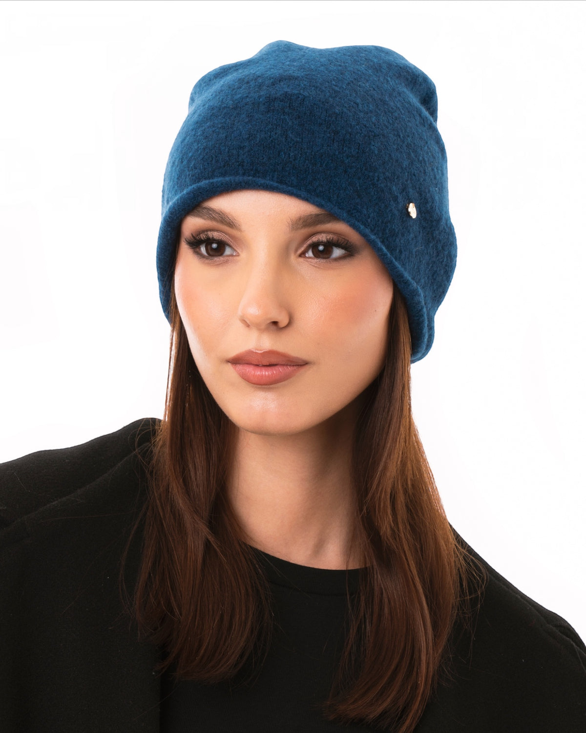 Cappello a cuffia morbido a tinta unita blu
