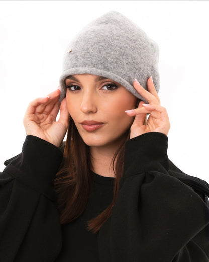 Cappello a cuffia morbido a tinta unita grigio chiaro