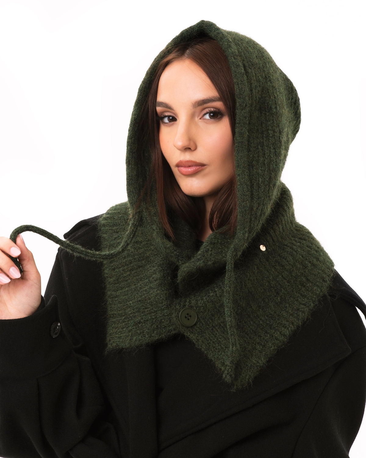 Balaclava morbido con bottoni a tinta unita verde