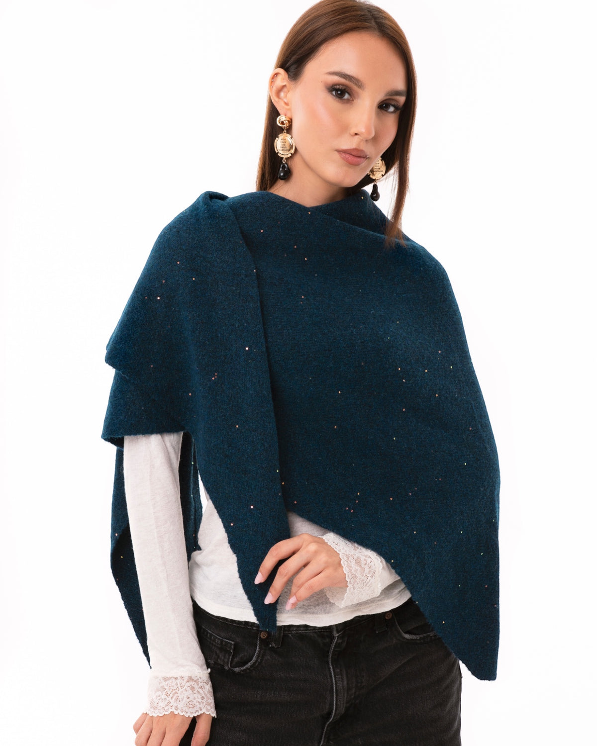 Foulard triangolare blu con brillantini