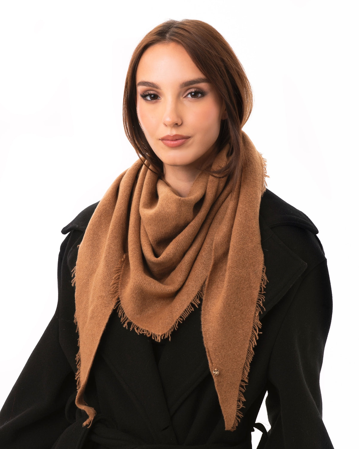 Foulard/kefia a tinta unita cammello con frange