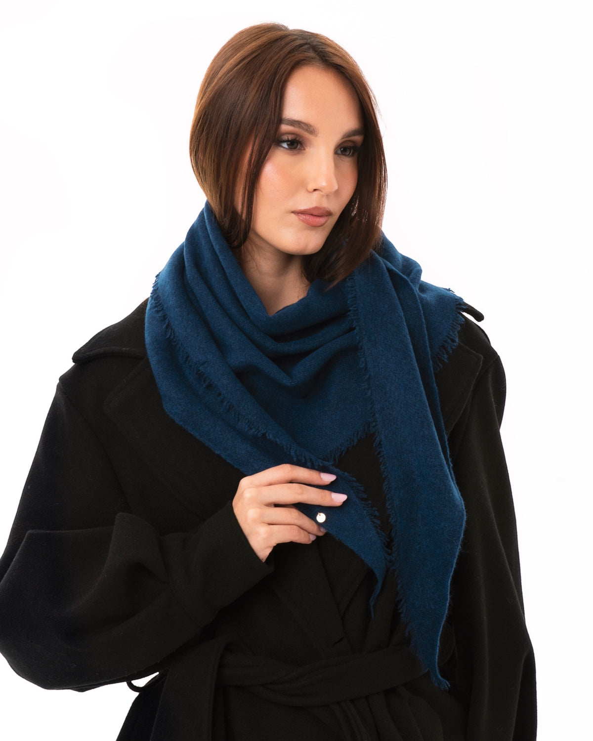 Foulard/kefia a tinta unita blu con frange