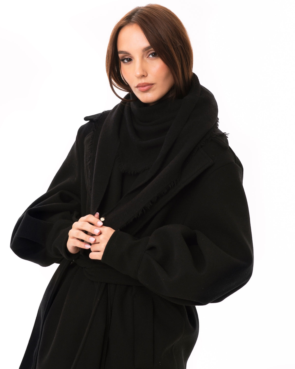 Foulard/kefia a tinta unita nero con frange