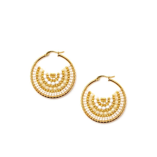 Orecchino circolare bianco con perline - Mya Accessories