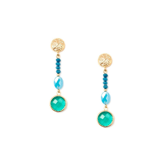 Orecchino pendente con microcristalli verdi e celeste - Mya Accessories