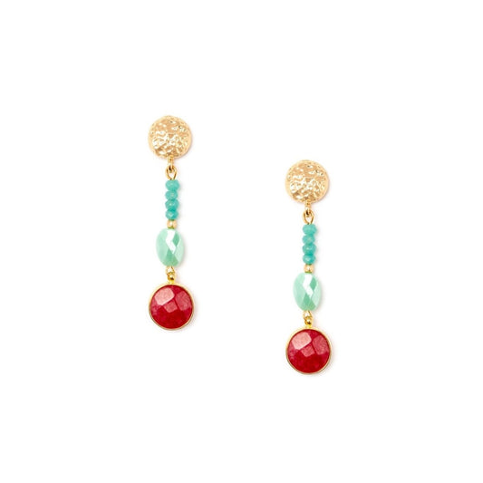 Orecchino pendente con microcristalli verdi e magenta - Mya Accessories
