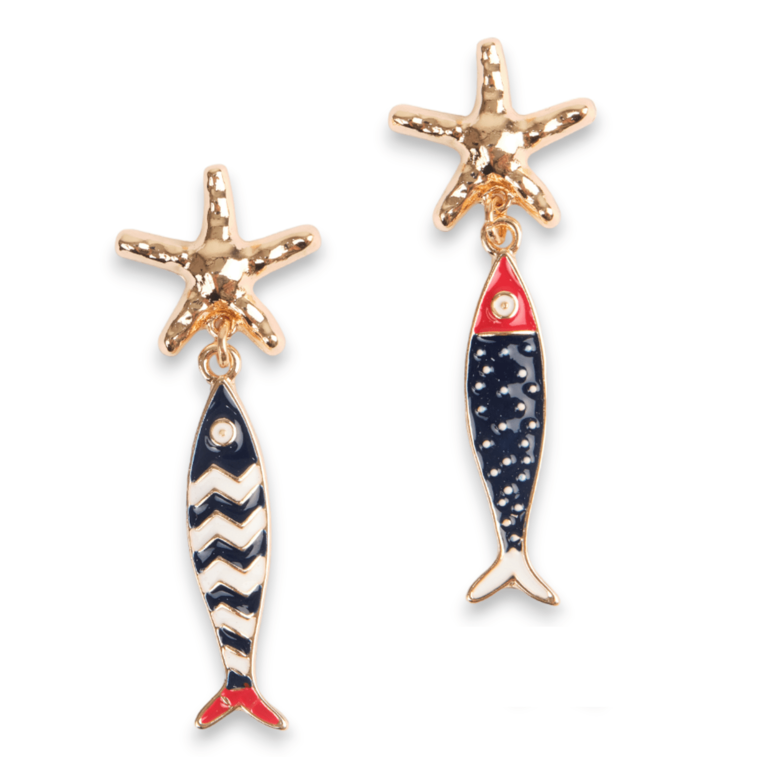 Orecchini stella marina con pesci blu-rossi - Mya Accessories