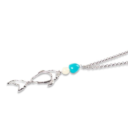Collana lunga con pendente a forma di pesce e inserti bianco e arancio - Mya Accessories