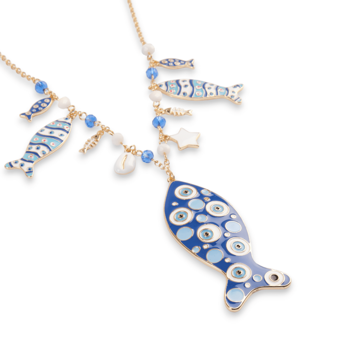 Collana charms pesce in Metallo color Oro - Blu - Bianco - Mya Accessories