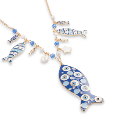 Collana charms pesce in Metallo color Oro - Blu - Bianco - Mya Accessories