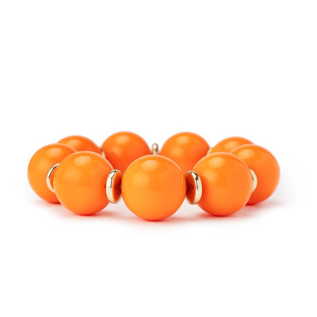Bracciale elastico con sfere in acrilico arancio, con rondelle in metallo - Mya Accessories