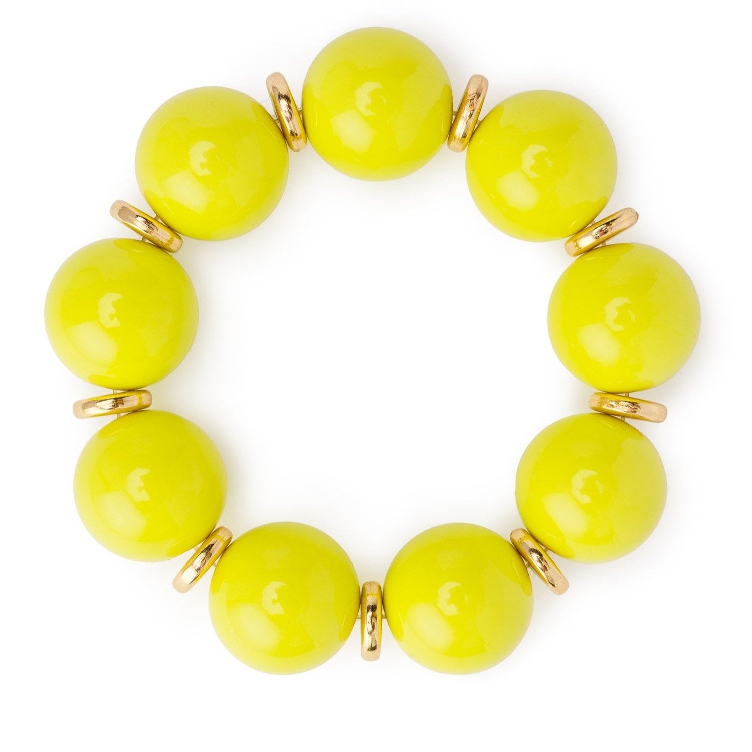 Bracciale elastico con sfere in acrilico verde lime, con rondelle in metallo - Mya Accessories