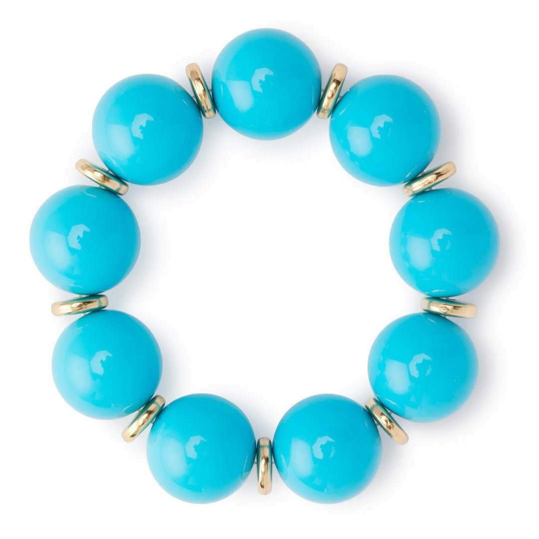 Bracciale elastico con sfere in acrilico azzurro, con rondelle in metallo - Mya Accessories