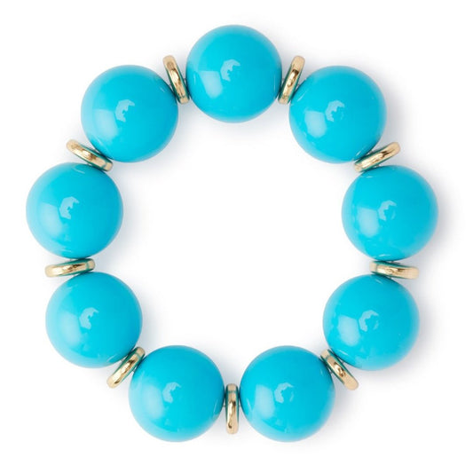 Bracciale elastico con sfere in acrilico azzurro, con rondelle in metallo - Mya Accessories