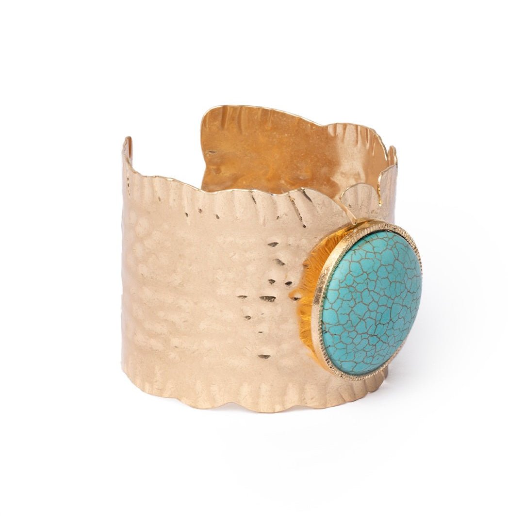 Bracciale rigido in metallo con pietra circolare in resina turchese - Mya Accessories