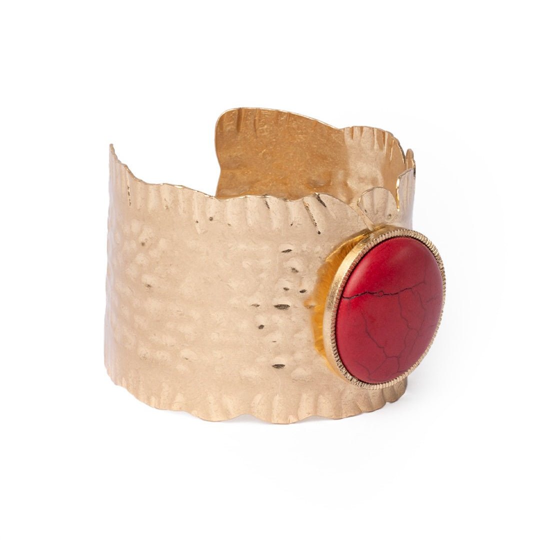 Bracciale rigido in metallo con pietra circolare in resina corallo - Mya Accessories