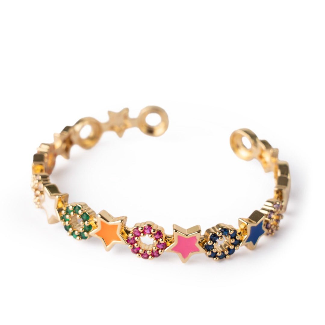 Bracciale in ottone con stelline smaltate e zirconi multicolore - Mya Accessories