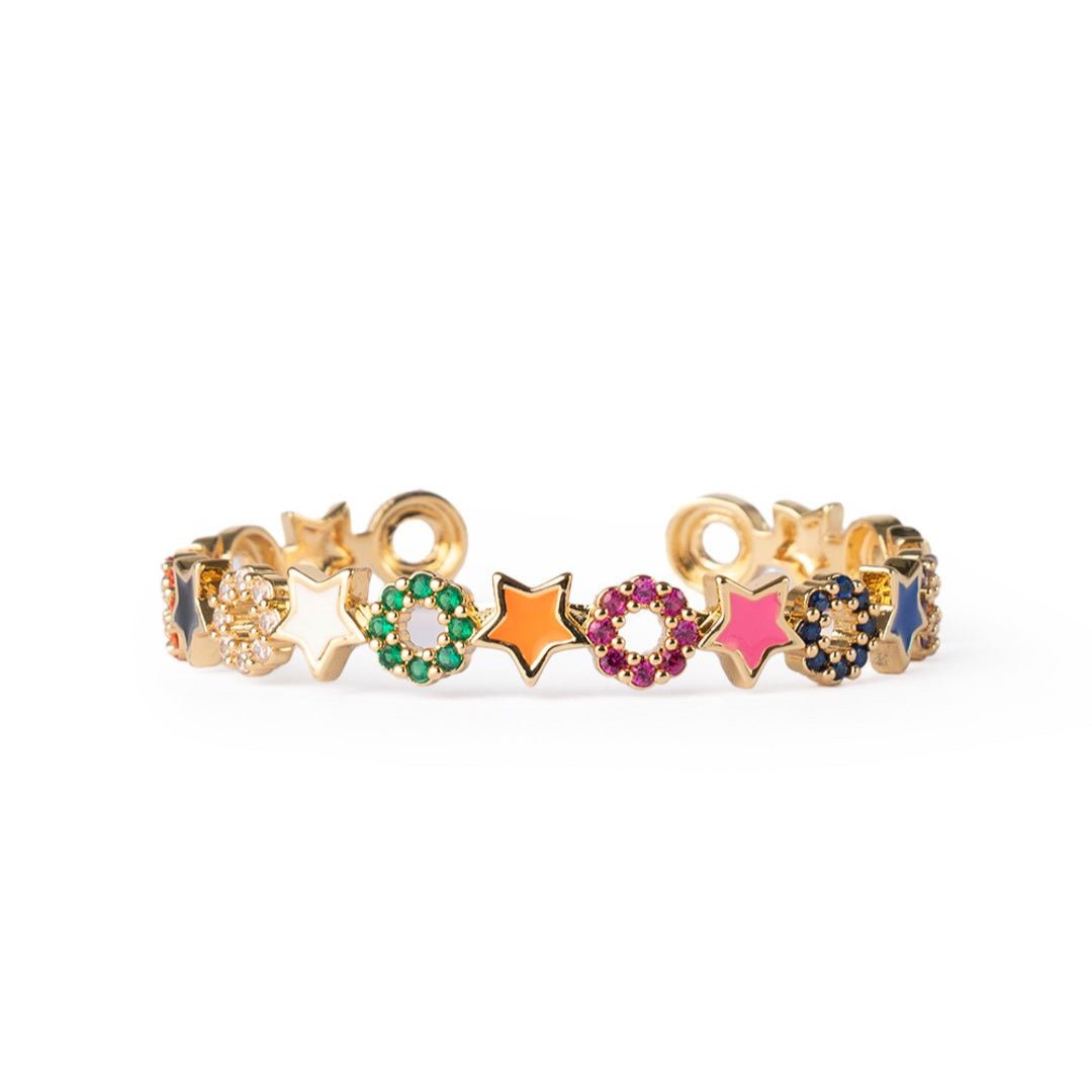 Bracciale in ottone con stelline smaltate e zirconi multicolore - Mya Accessories